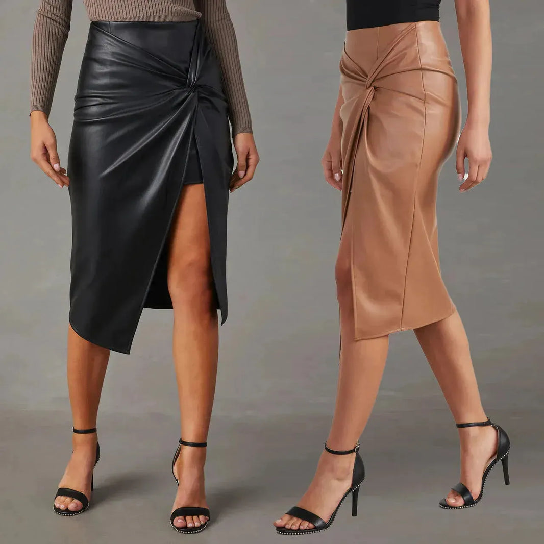 Women's Split Mid-length Hot Girl Hip Leather Wrap Skirt - EX-STOCK CANADA
