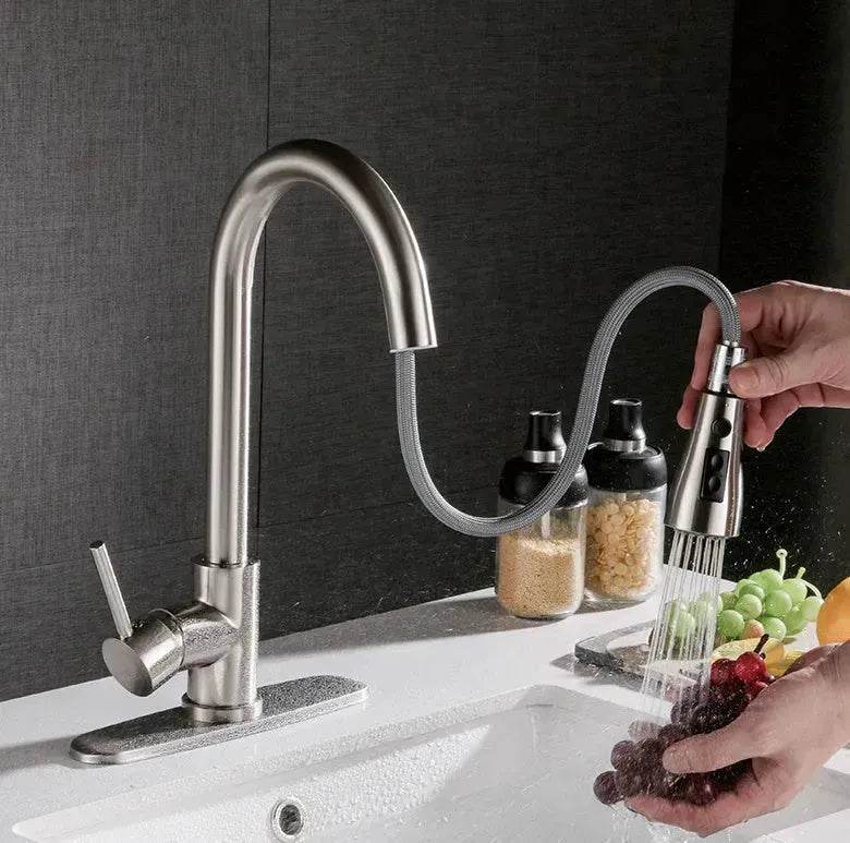Brushed Kitchen Sink Faucet with Sprayer - Stainless Steel - EX-STOCK Canada