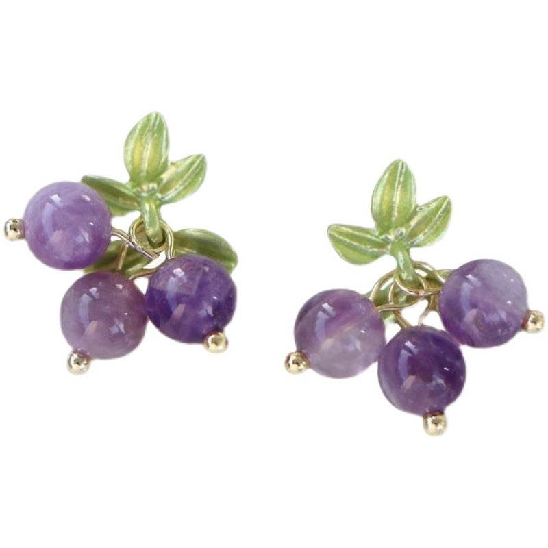 Female Purple Blueberry Fruit Beaded Earrings - EX-STOCK Canada