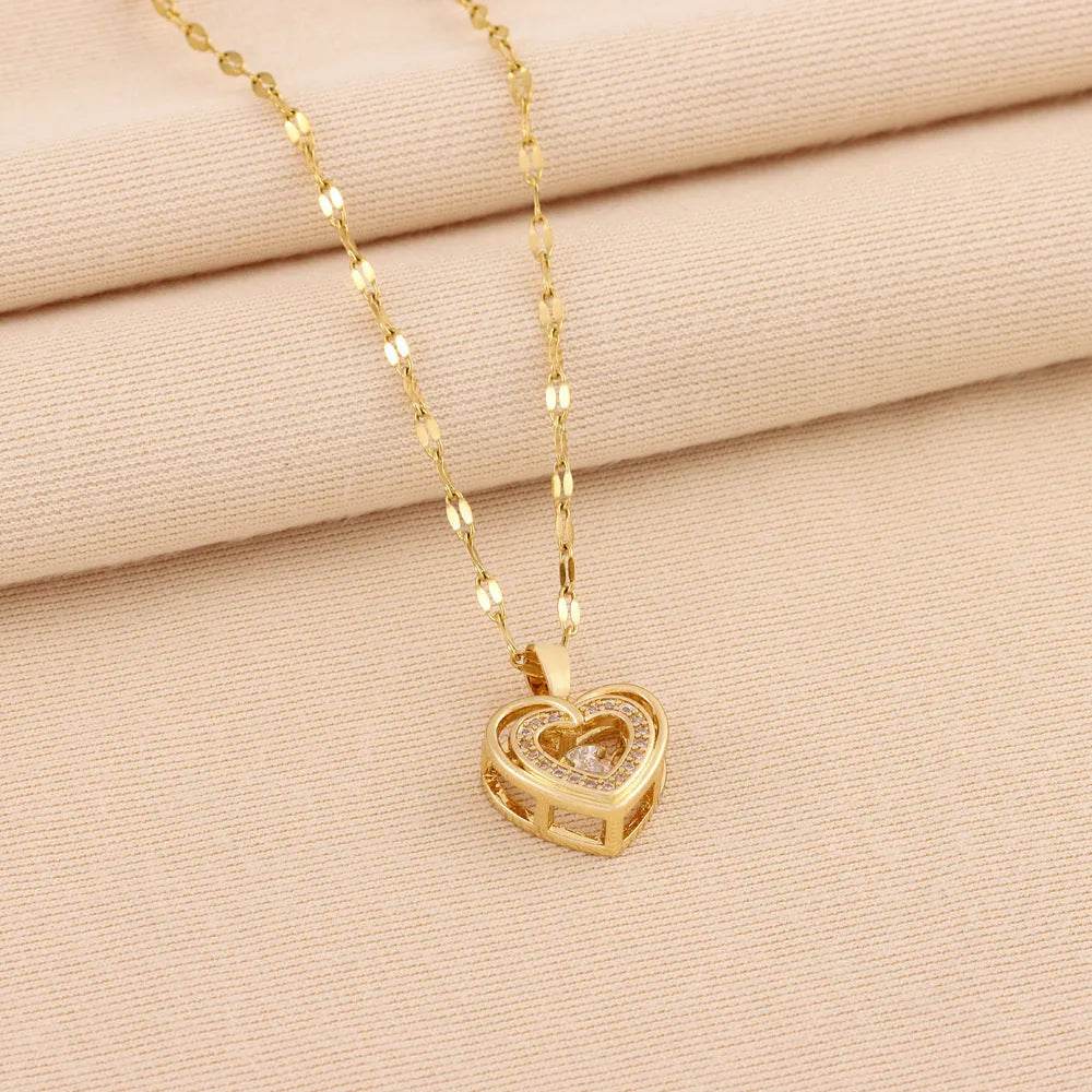 Valentines Day Gift Double-layer Smart Love Pendant Titanium Steel Necklace Fashion Jewelry Woman - EX-STOCK Canada