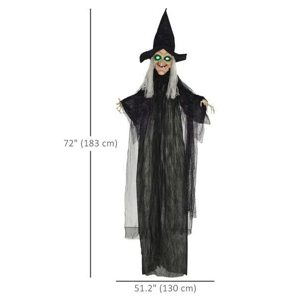 6' Life Size Black Witch Outdoor Halloween Decoration, Halloween Prop W Light Up Eyes EX-STOCK Canada