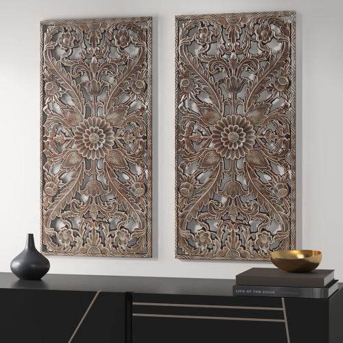 Distressed Carved Wood 2-piece Wall Decor Set - EX-STOCK Canada