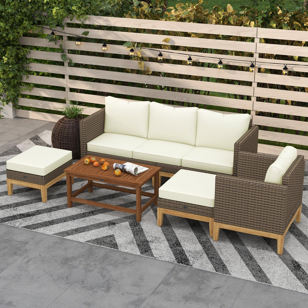 Patio Furniture Set w/ Cushions, 5 PCs PE Rattan Conversation Furniture Set, Cream White EX-STOCK Canada
