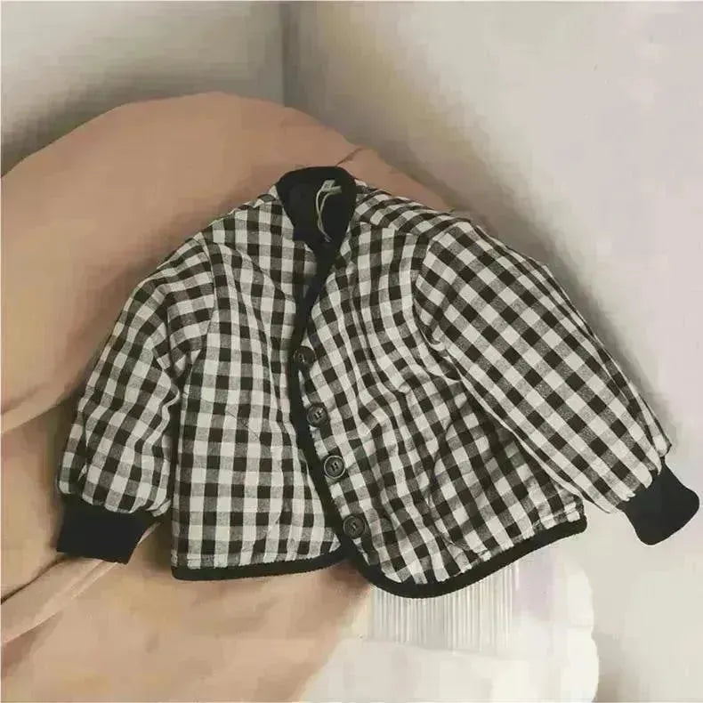 Elegant Cotton Padded All-Match Children's Baby Girl Plaid Jacket Top
