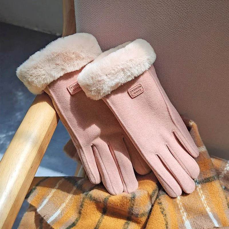 Fleece Lined Padded Warm Keeping Cute Suede Riding Gloves - EX-STOCK CANADA