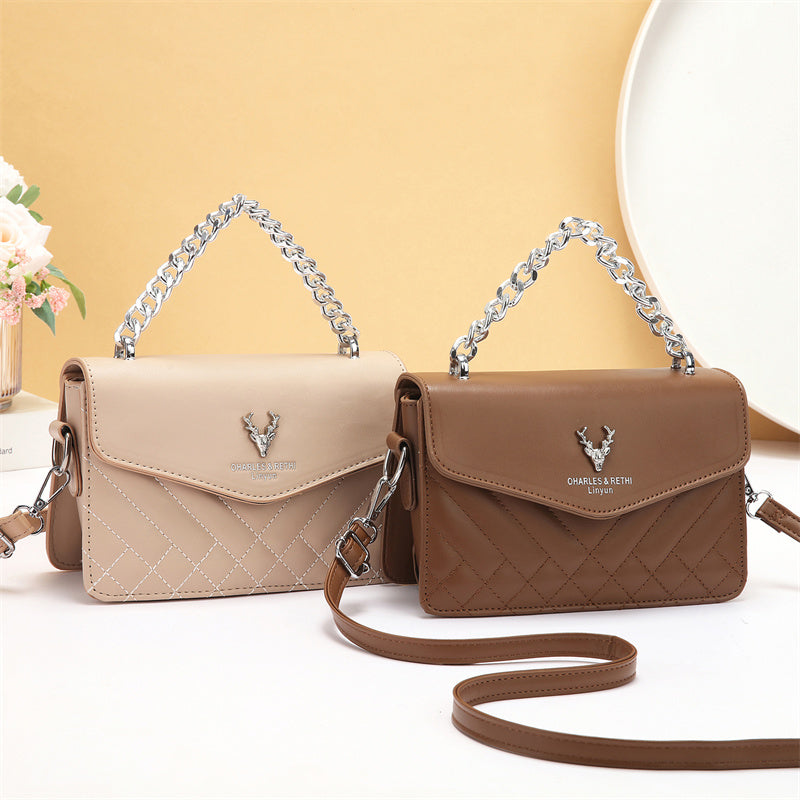 Soft Blush Quilted Mini Bag - Retro Style Casual Handbag Waterproof Minimalist Single Shoulder Wide Strap PU Polyester Lining Stylish Thick Chains EX-STOCK Canada