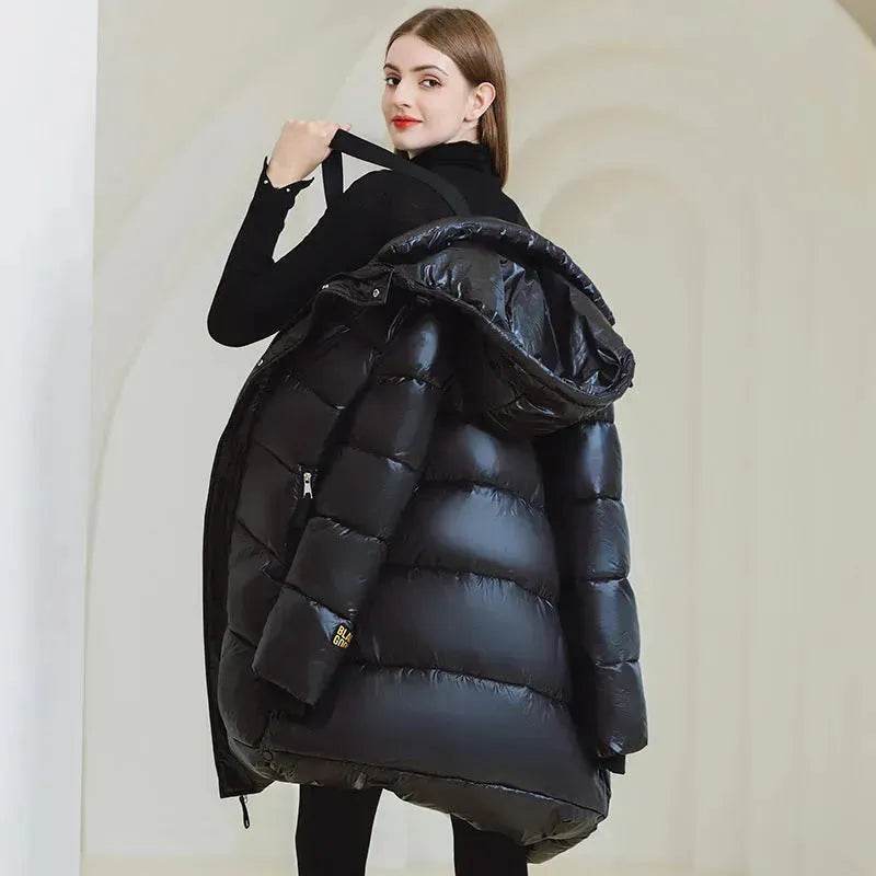 Winter Warm Hooded Coat With Pockets Fashion Simple Long Cotton Jacket Solid Color Outwear Women's Clothing - EX-STOCK Canada