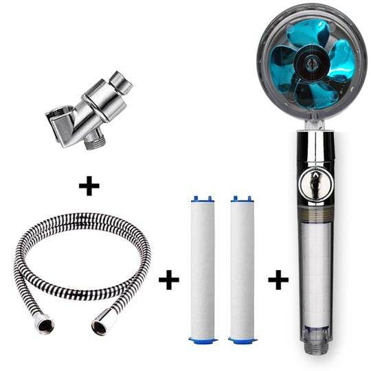 Propeller Driven Shower Head With Stop Button And Cotton Filter Turbocharged High Pressure Handheld Shower Nozzle - EX-STOCK Canada