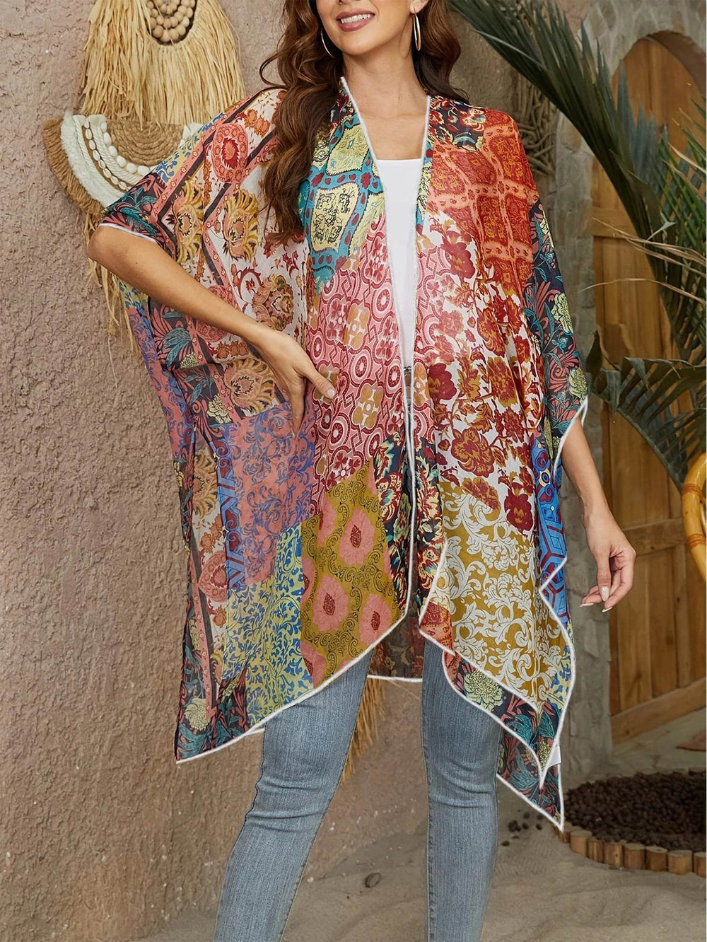 Spring Summer Printed Sun Protection Beach Kimono Cardigan Blouse top Women - EX-STOCK Canada