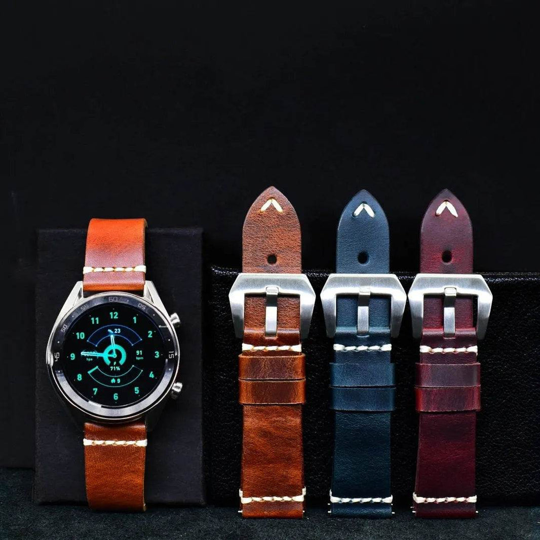 Discoloring Oil Wax Top Layer Cowhide Watch Strap - EX-STOCK Canada