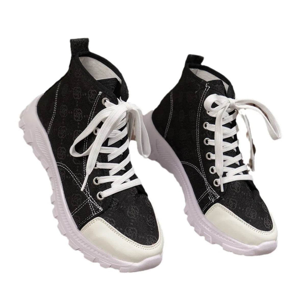 Rose-printed Lace-up Boots Fashion Breathable Canvas Shoes Sports Casual Non-slip Thick-soled Short Boot For Women - EX-STOCK Canada