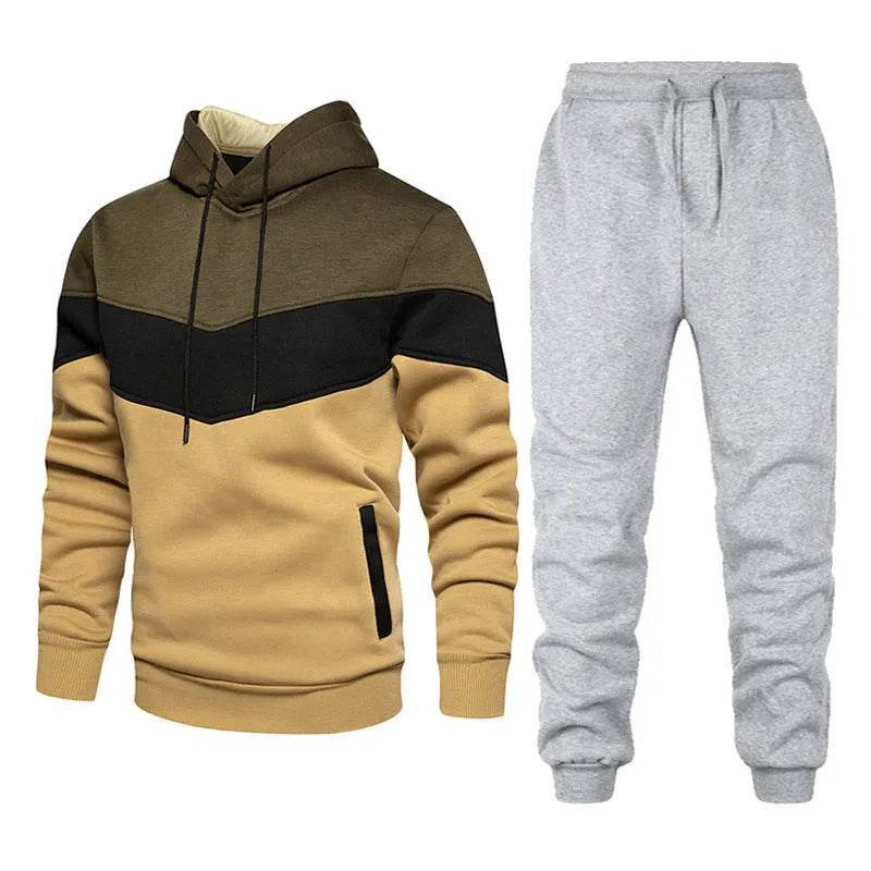 2pcs Winter Fashion Stitching Suit Outdoors Sports Suit Men's Sweatsuit Hoodie Outfit set - EX-STOCK Canada