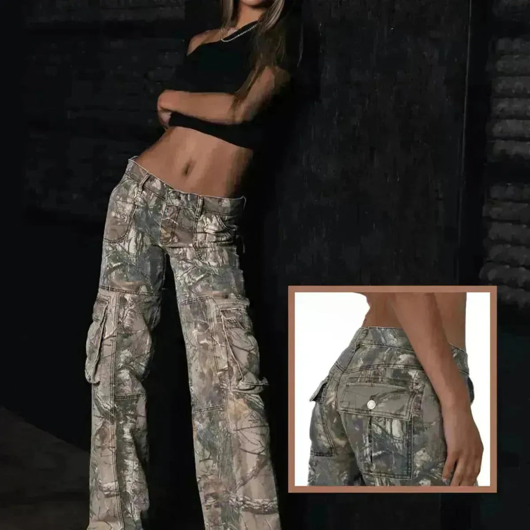 Hip Hop Retro Street Multi-poche Camouflage Pantalon Pantalon pour femmes Y2K Hip-Hop Cargo GRUNG GRUNGE BABGY
