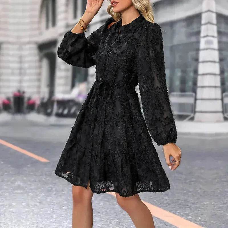 Lace Tied Long Sleeve Dress Fashion Midi Dresses Womens Clothing - EX-STOCK Canada