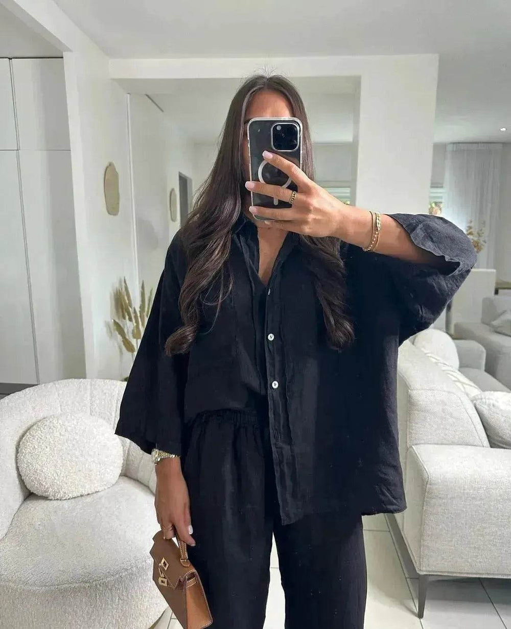 Casual Women Wide Leg Pants Long Sleeves Shirt Sets Ladies Loose High Street 2 Piece Outfits Pant co ords for Women Trouser co ords for Women - EX-STOCK Canada