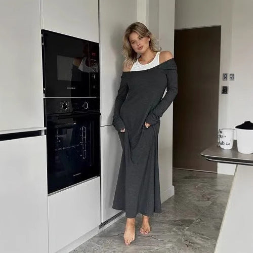 New Long Sleeve Stitching Fake Two-piece Vest Temperament Dress