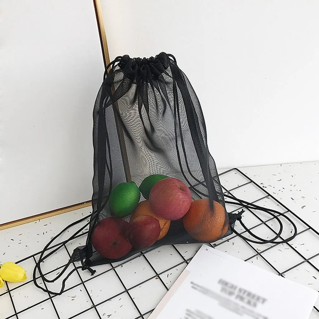 Reusable Shopping Bags Mesh Drawstring Transparent Handbag - EX-STOCK CANADA