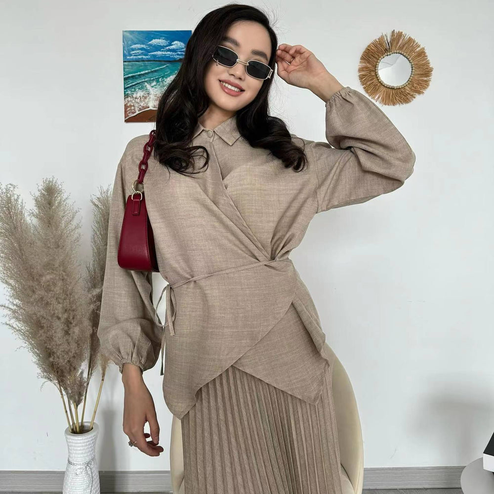 Nuovo stile femminile musulmano Elegante gonna plissettata Top annodato - EX-STOCK Canada