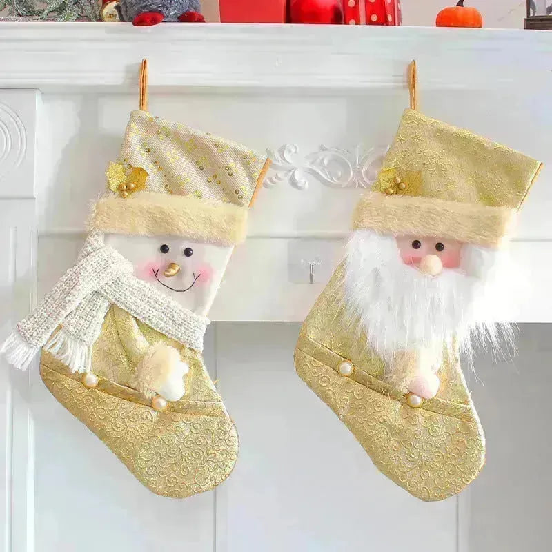 Santa Snowman Gold Christmas Stockings Pendant Candy Sac