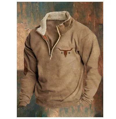 Long Sleeved Half Zippered Printed Casual Pocket Pullover Half Zipper Sweatshirt - EX-STOCK Canada