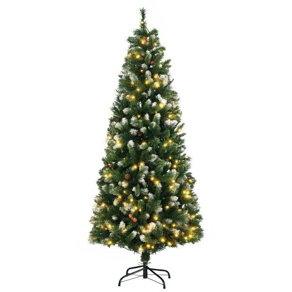 6' Decorated Christmas Trees, Skinny Prelit Artificial Christmas Tree With Snow-dipped Branches, Auto Open, Pinecones EX-STOCK Canada