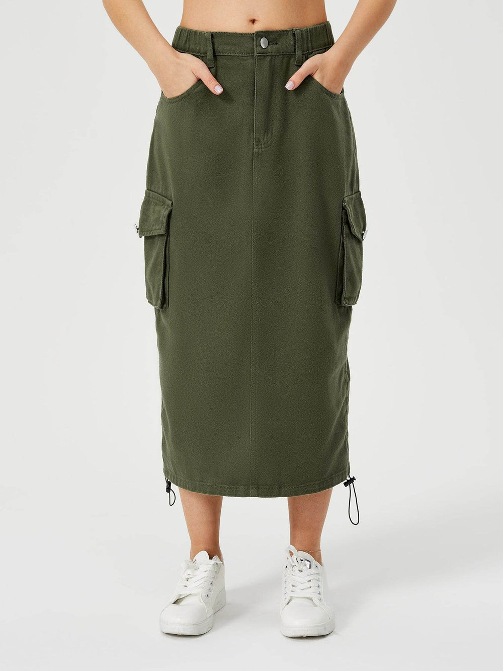 Women Casual Street wear High waisted Pencil Midi Cargo Skirt - EX-STOCK Canada