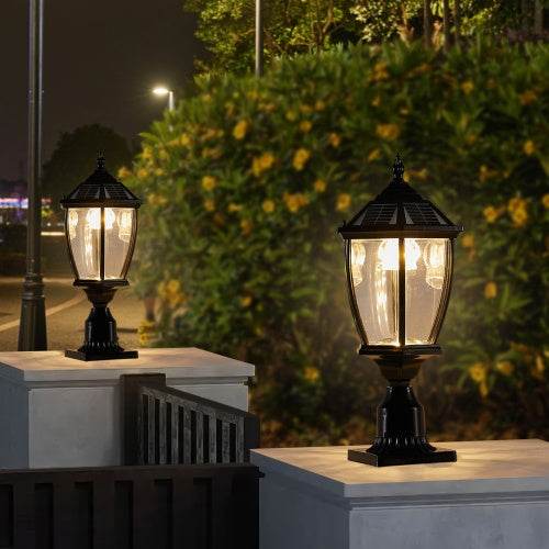 Solar Pillar Headlights With Dimmable LEDs - 2 Packs Landscape Pathway Light - EX-STOCK Canada