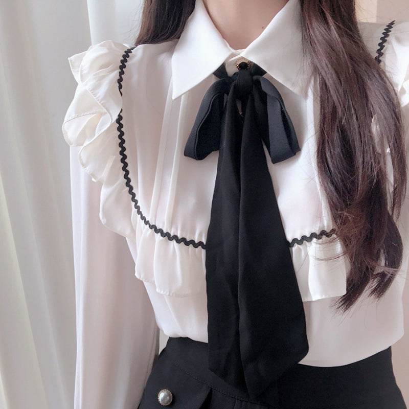 Elegant Bow Ruffled Tied Flared long Sleeves Shirt For Women - EX-STOCK Canada