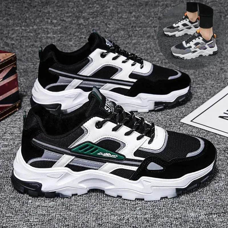 Black White Lace-up Sneakers Men Outdoor Breathable Casual Mesh Shoes Lightweight Running Sports Shoes - EX-STOCK Canada