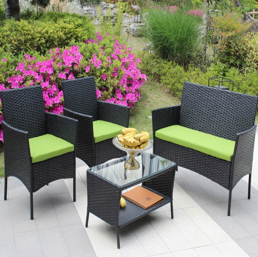 4PC Rattan Patio Furniture Set Outdoor Wicker Sofa W Green Cushions EX-STOCK Canada