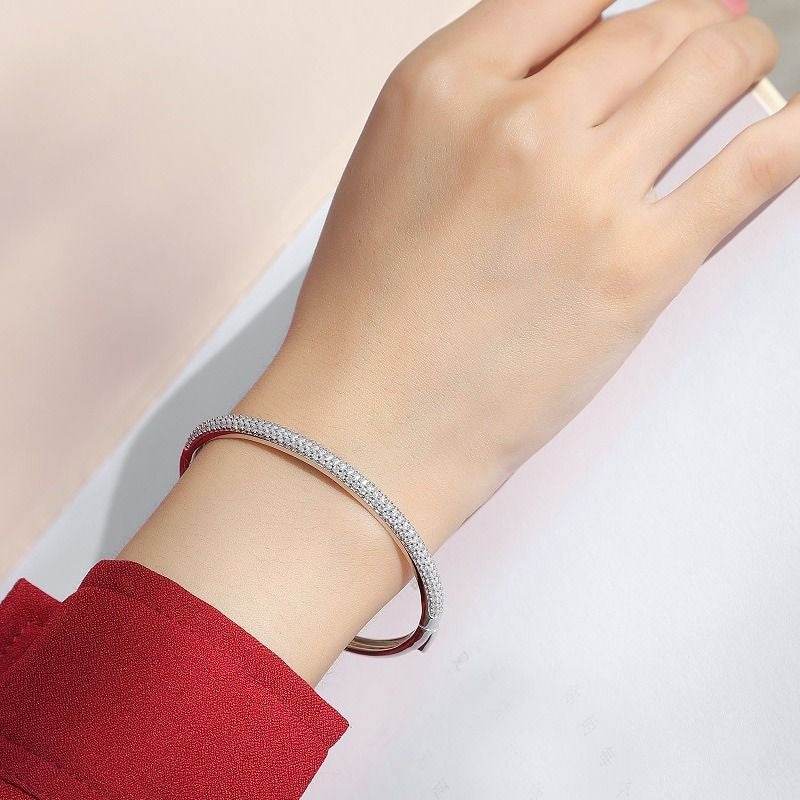 Classic Fashion Bridal Pave AAA Cubic Zirconia Princess Cut CZ Eternity Tennis Stackable Bangle Bracelet For Women, Prom, Wedding Silver Plated 7-7.5 Inch - EX-STOCK Canada