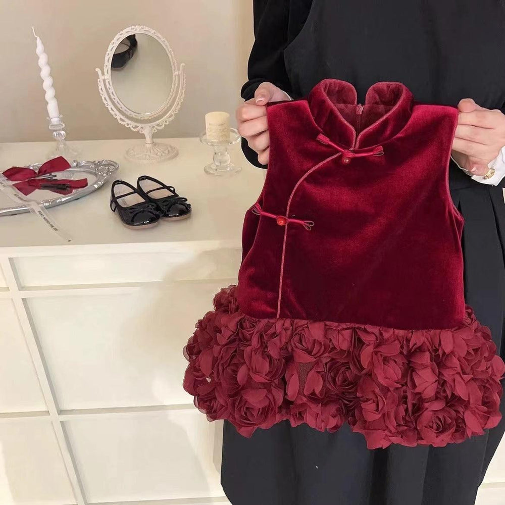 Girls' Fashion Velvet Padded Cheongsam Dress EX-STOCK Canada