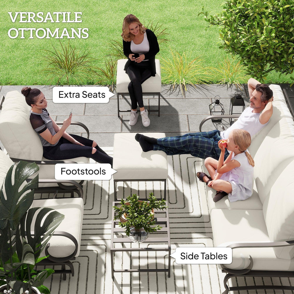 5 Piece Backyard Patio Furniture Set, Outdoor Furniture Set With 2 Rocking Chairs, 3-Seat Sofa, And 2 Ottomans, Beige EX-STOCK Canada