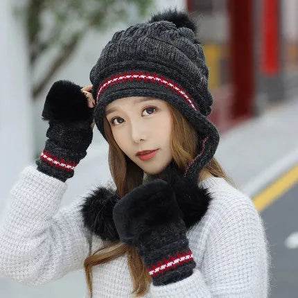 Women Cozy Knit Fleece-Feel Beanie With Ear Flaps Winter Hat Perfect For Skiing & Outdoor Activities - EX-STOCK Canada