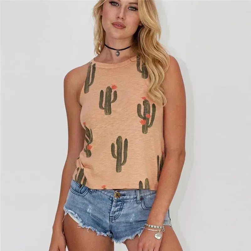 Summer Halter neck blouse top Cactus Print Women - EX-STOCK CANADA