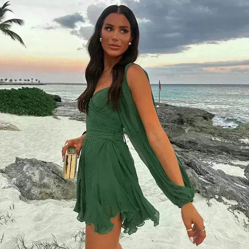 Women's Solid Color Chiffon Slim Fit Short Dress Mini Skater Flared Dress for Chic Ladies - EX-STOCK Canada