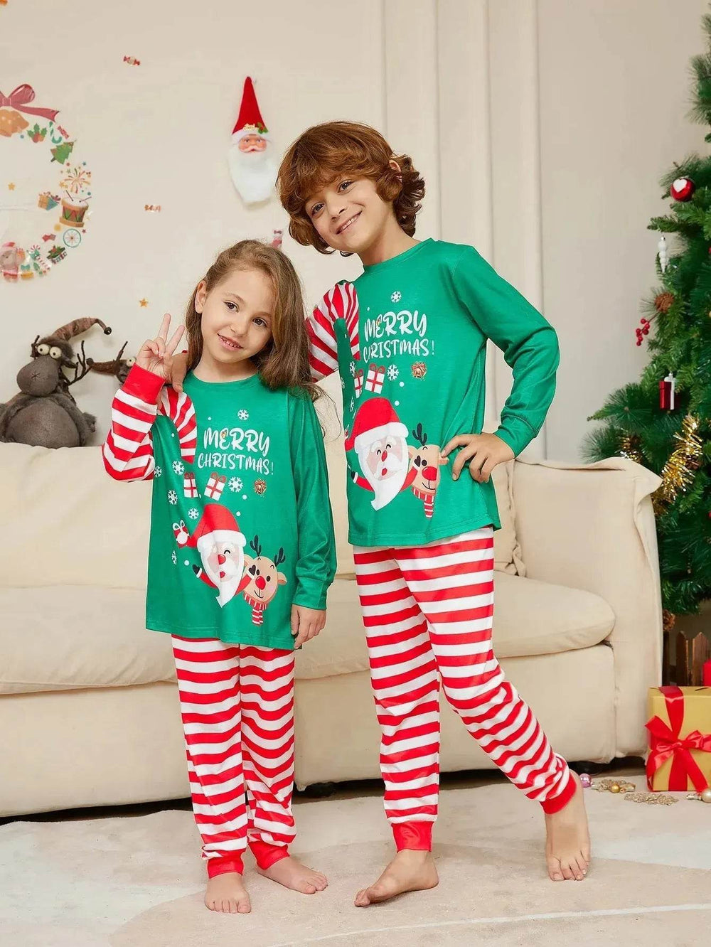 Cartoon Santa Claus Letter Printing Parent-child Christmas Pajamas Home Wear Suit - EX-STOCK Canada