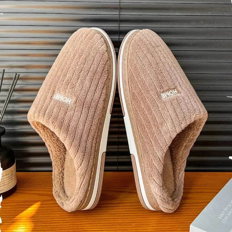 Solid Color Simple Cotton Slippers Winter Non-slip Home Warm Plush Slippers Household Indoor Couple Women's House Shoes - EX-STOCK Canada