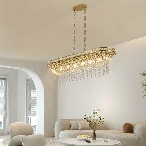 Modern Champagne Gold Kitchen Island Lamp - Oval Crystal Ceiling Chandelier - EX-STOCK Canada