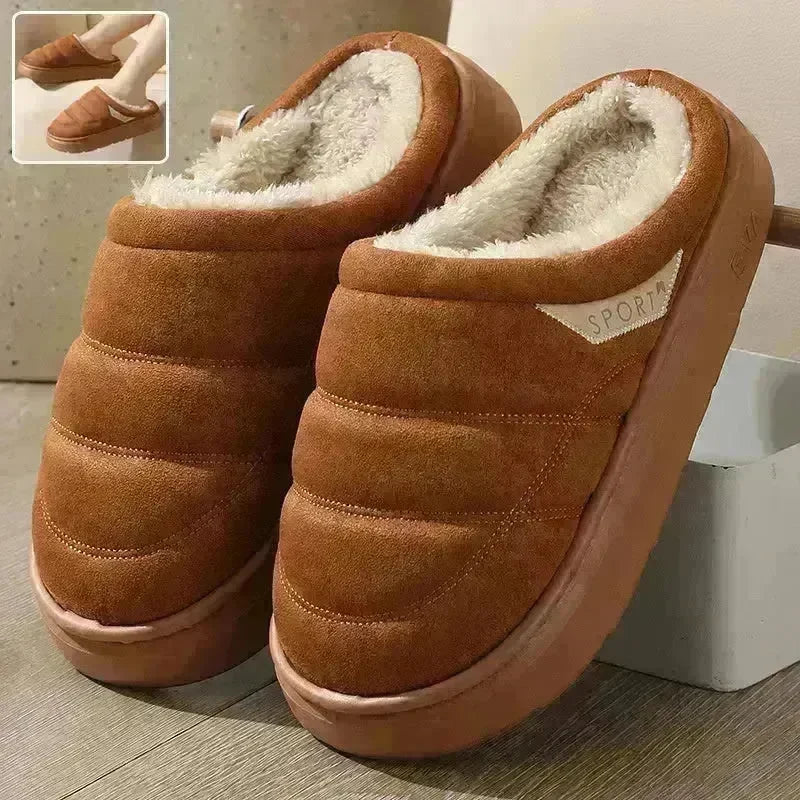 Fashion Solid Plush Slipper Winter Warm Indoor Floor Bedroom Home Slippers For Couple Thick-soled House Shoes Women Men - EX-STOCK CANADA