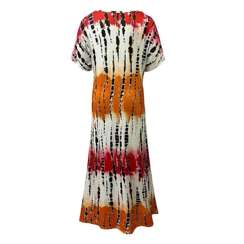 Women's Summer Tie Dye Maxi Dress Short Sleeve V Neck Casual Loose Long Split Dresses - EX-STOCK Canada