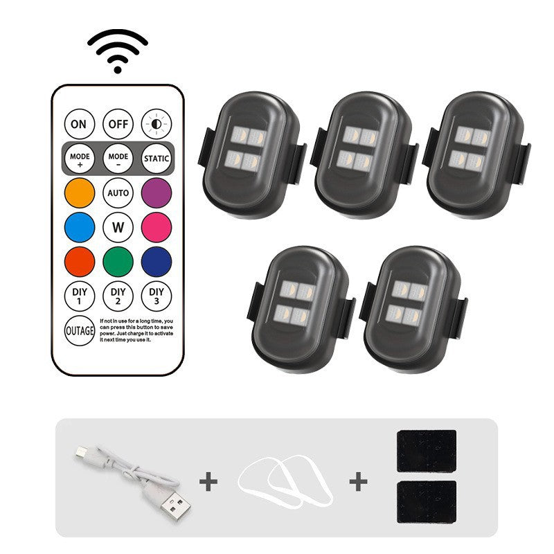 Set of LED lights with remote control on a white background