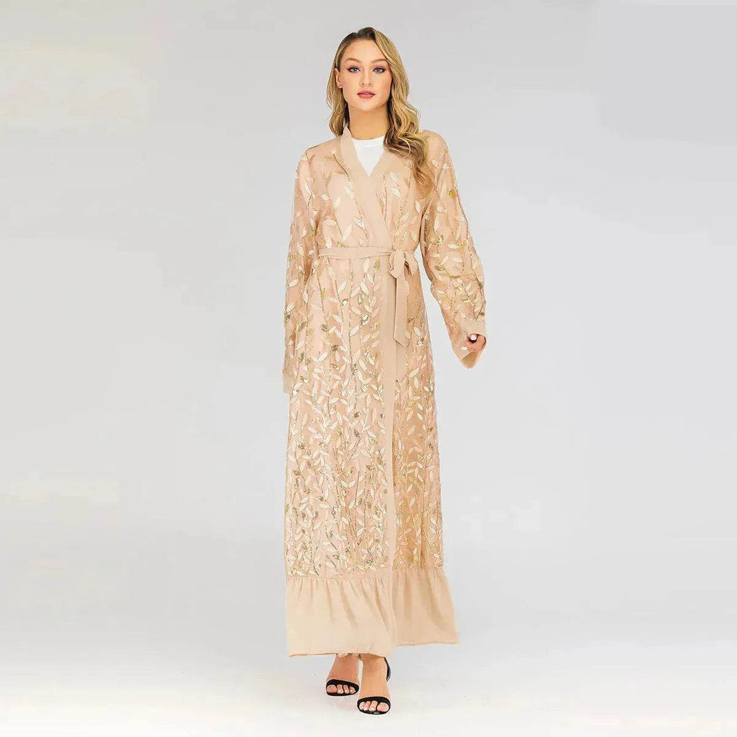 Champagne Sequined Abaya Dress for Dubai Turkey Women Dubai Abaya Kimono - EX-STOCK Canada