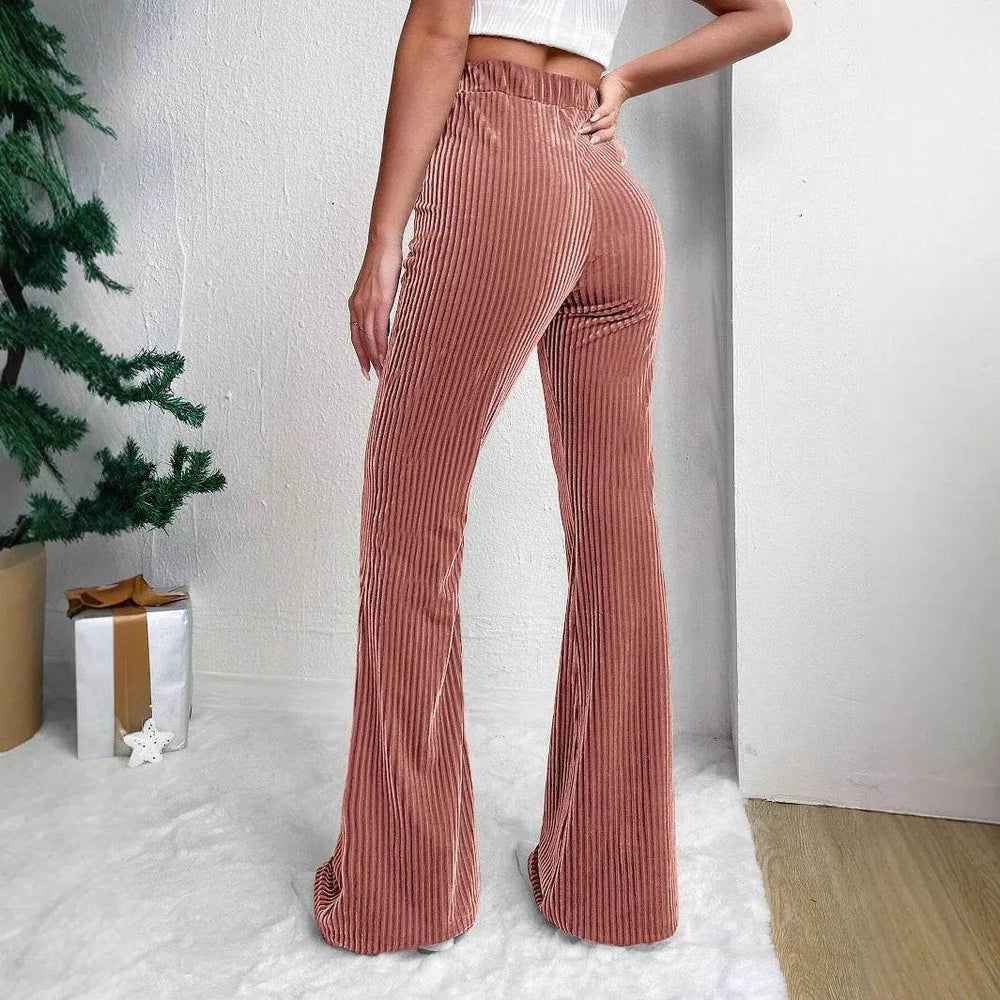 High Waist Lamp Wick Corduroy Bell-bottom Pants Wide Leg Women - EX-STOCK Canada