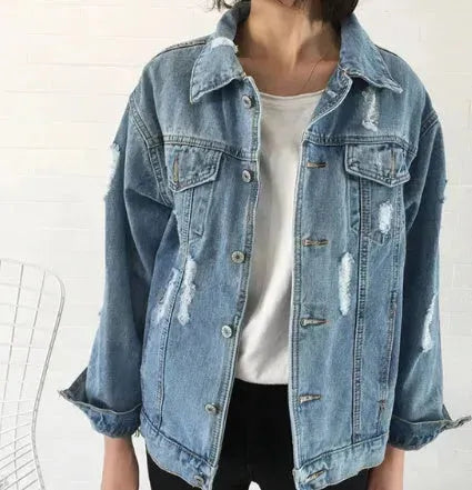 Unisex Casual Loose Wash Water Outwear Frayed Denim Jacket - EX-STOCK CANADA