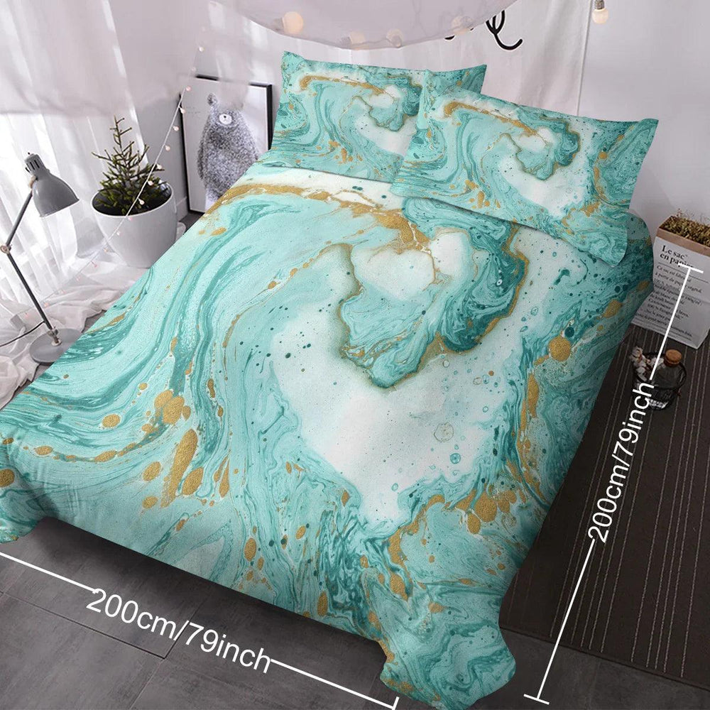 Chic Girly Marble Duvet Cover Mint Gold Glitter Turquoise Bedding Comforter Set Abstract Aqua Teel Blue Duvet Cover EX-STOCK Canada