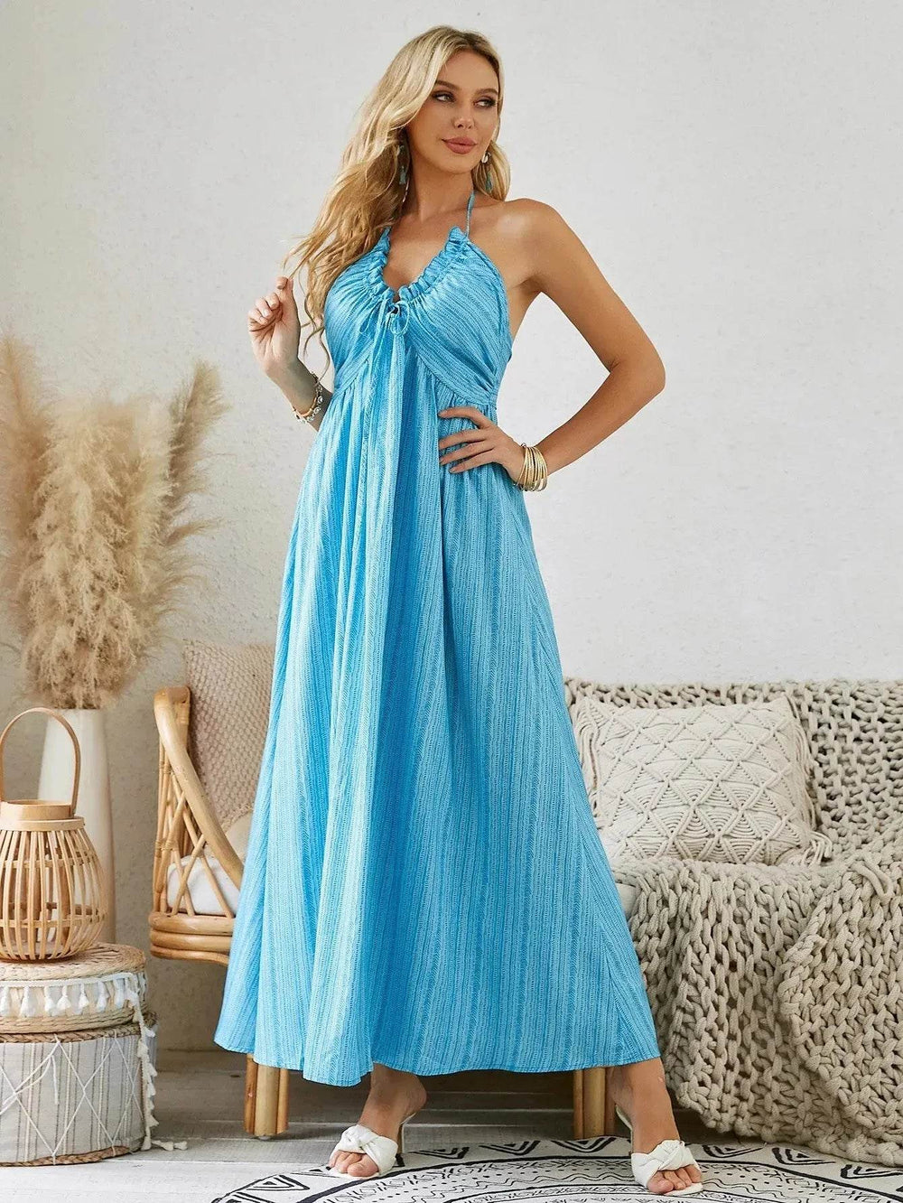 Bohemian Halter Maxi Dress - Women's Summer Sleeveless Flowy Beach Dress - EX-STOCK Canada