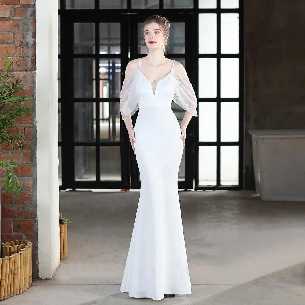 Bride Long Suspender Appreciation Dinner Party Slim-fit Fishtail Skirt Dress EX-STOCK Canada
