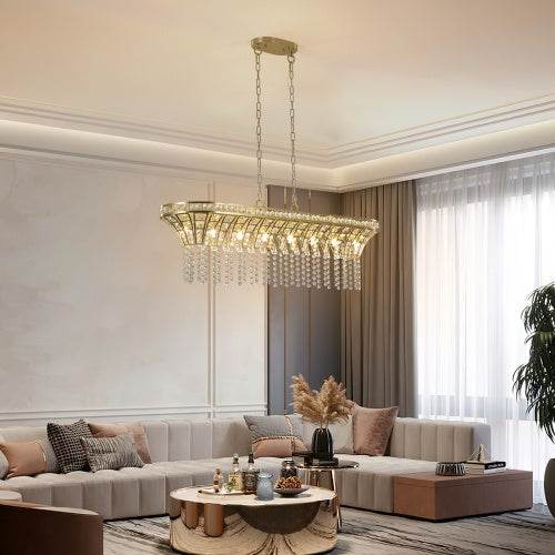 Modern Champagne Gold Kitchen Island Lamp - Oval Crystal Ceiling Chandelier - EX-STOCK Canada