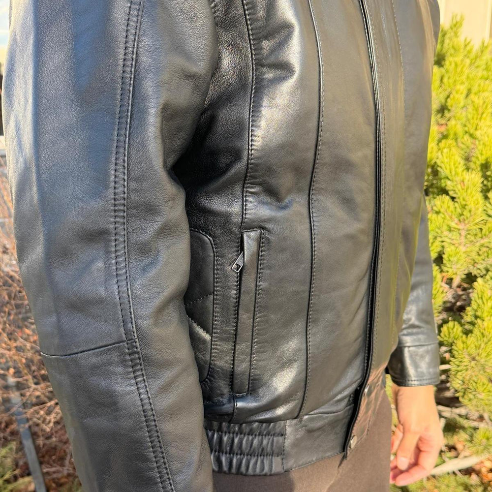 Veste bombardier en cuir pour hommes BOL à double poche